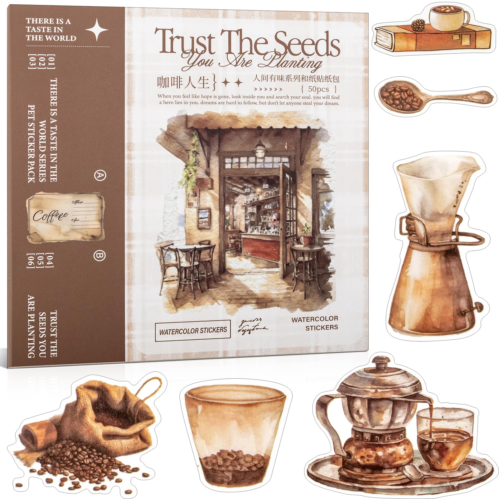 Photo 1 of Uideyvi Coffee Themes Sticker Scrapbooking Supplies for Junk Journal, 50 Sheets Washi Stickers - Vintage Journaling Stickers, Ephemera Sticker Book Pre Cut(TZ-005-008)