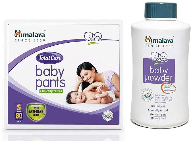Himalaya Total Care Baby Pants Diapers, Small, 80 Count and Powder, 700g Combo