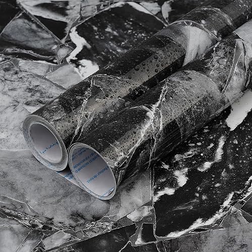Kitico Marble Wallpaper Peel and Stick Countertops Contact Paper 15.7"x314.96" Black and White Granite Vinyl Roll Self-Adhesive Removable Waterproof Contact Paper for Cabinet Furniture