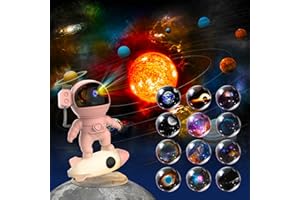 FLYEAGLE Astronaut Galaxy Projector for Bedroom with Rocket Night Light 13 Film Discs, HD Image Star Projector Galaxy Light Adjustable Knob, Planetarium Projector for Kids, 1/2h Timer Simple 4-Button Control