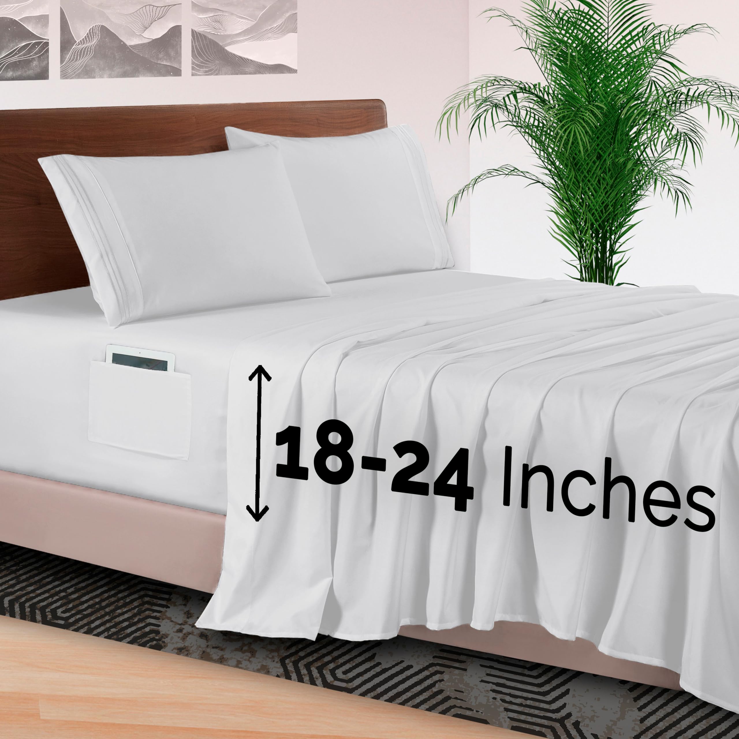 Elegant Comfort 4-Piece Bed Sheet Set - Luxury Bedding 1500 Premium Hotel Quality Microfiber, All Around Elastic 18-24 Inches Deep Fitted Sheet- Extra Deep Pocket Sheets, Full, White Image