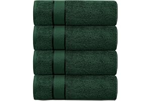 CRAFTBERRY Luxury Bath Towels| 100% Cotton| Ultra Soft, Plush, Thick, Fluffy, Highly Absorbent, Quick Dry| Home, Gym, Pool, Hotel, Shower, Spa | Large Towel Set for Bathroom| Set of 4| 27 x 54| - Dark Green