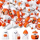 Thyle 60 Pcs Halloween Mini Ghosts Figurines, Cute Resin Pumpkin Ghosts Decorations, Miniature Spooky Tiny Sculptures for Halloween Tiered Tray Decor Party Favors Garden Home Tabletop Ornament
