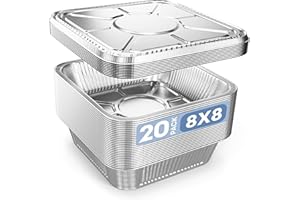 DOBI 8x8 Aluminum Foil Pans With Lids (20 Pack) - 8 Inch Disposable Square Baking Pans with Foil Lids - Tins for Cake, Casserole, Lasagna, Meatloaf, or Brownie. Standrad Size: 8" x 8" x 1.75"