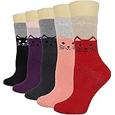 YZKKE 5Pack Womens Warm Wool Soft Cozy Crew Socks Cute Animal Owl Cat Design Sock for Fall Winter Christmas Gifts Size 5-9