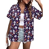 Womens Halloween Hawaiian Shirt Cute Pumpkin Spooky Castle Graphic Tee Magical Halloween Short Sleeve Button Up Tops