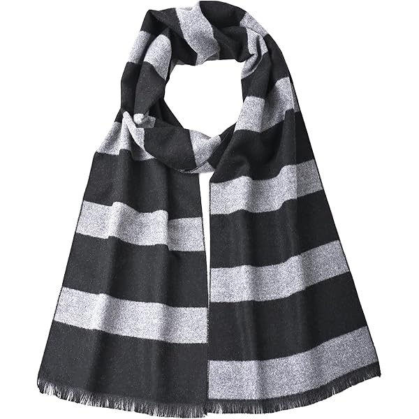 CozofLuv LIXNRECE Black and Grey Striped Men's Scarf for Winter