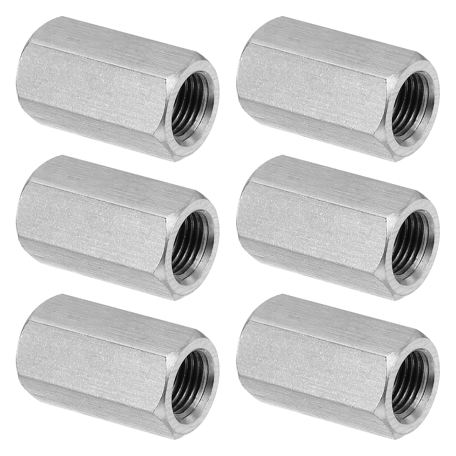 PATIKIL M12 x 1.25-Pitch 304 Stainless Steel Hex Coupling Nuts, 6Pcs 30mm/ 1.2" Length Fully Threaded Rod Coupling Nut Studding Connector Fasteners, Silver Tone — image 1