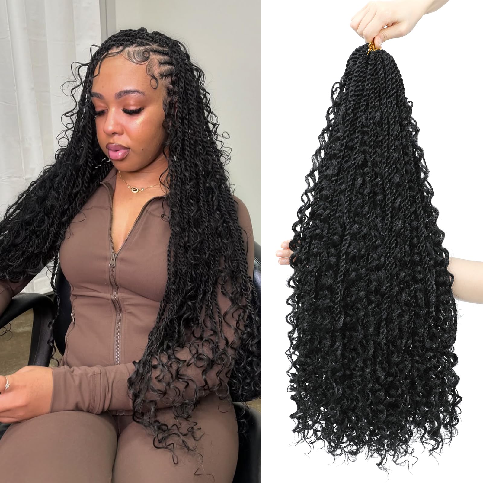 Auxemuen Senegalese Twist Crochet Hair 8Packs Boho Island Twist Crochet Hair with Curly Ends 24Inch Pre Looped Goddess Crochet Twists Hair Extensions for Black Women(1B) — image 1