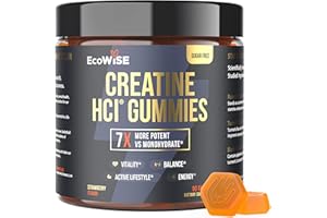 EcoWise Wellness Creatine HCL Gummies 750mg, Chewable Gummies for Men & Women, Sugar-Free, Vegan, HCL Creatine for Active Lifestyle, Strawberry Flavor, 90 Count