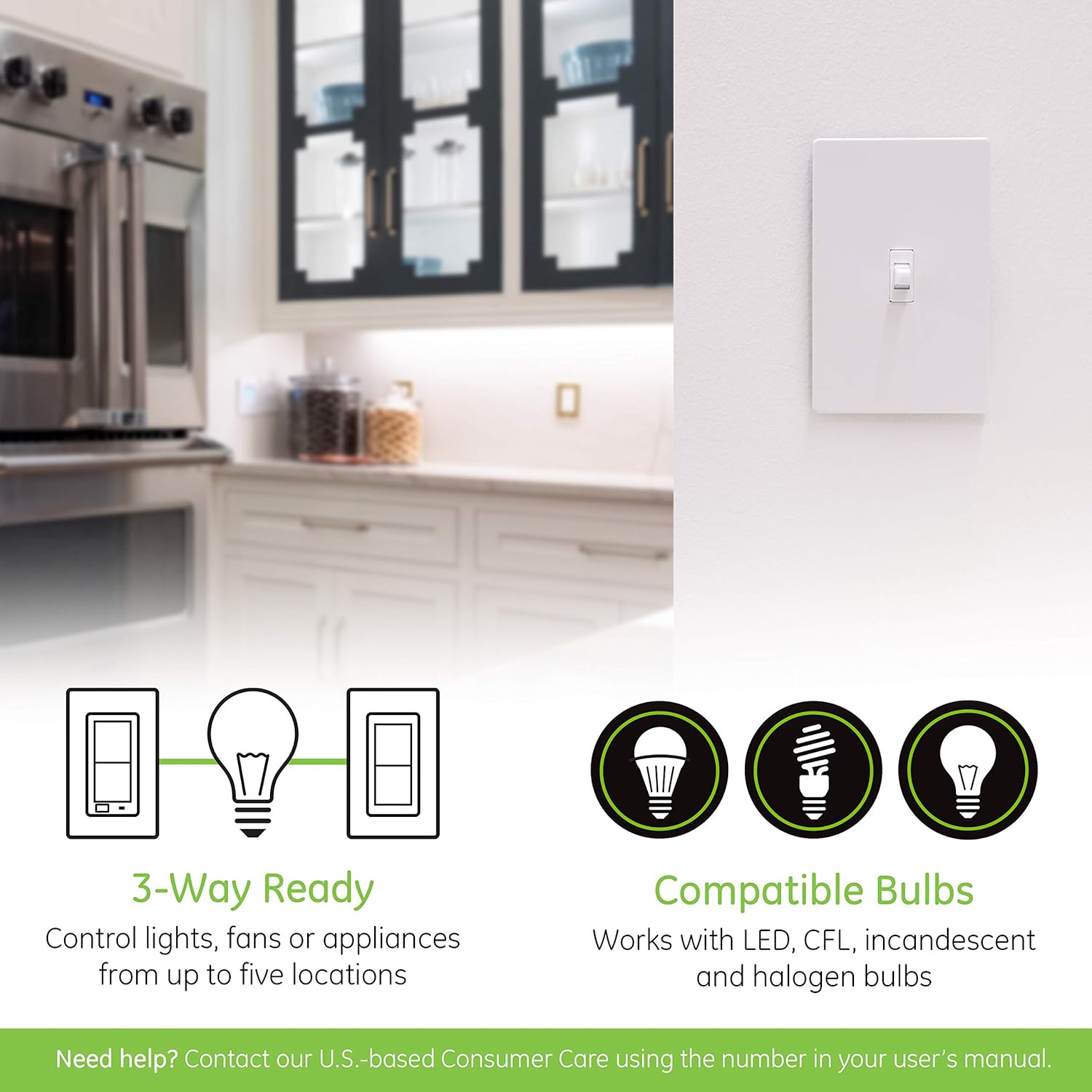 Enbrighten Z-Wave Plus Smart Light Dimmer with QuickFit and SimpleWire, 3-Way Ready, Works with Alexa, Google Assistant, ZWave Hub & Neutral Wire Required, Toggle, 46204 - - 