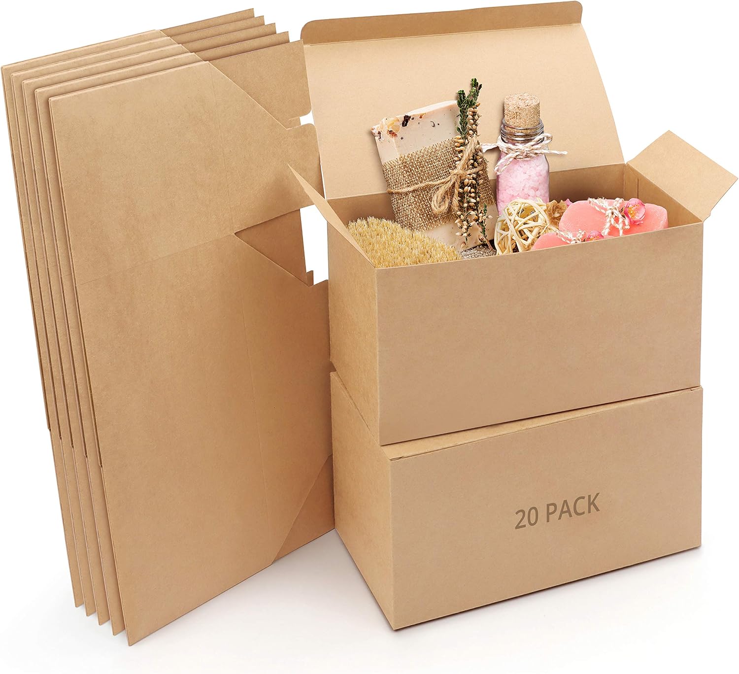 Belle Vous 20 Pack Brown Kraft Gift Boxes, Box Measures 23 x 11.5 x 11.5cm (9.06 x 4.53 x 4.53 inches)