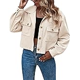 Flygo Womens Fashion Cropped Jacket Corduroy Button Down Shirt Shacket Jackets Lightweight Spring Jackets 2025 Trendy