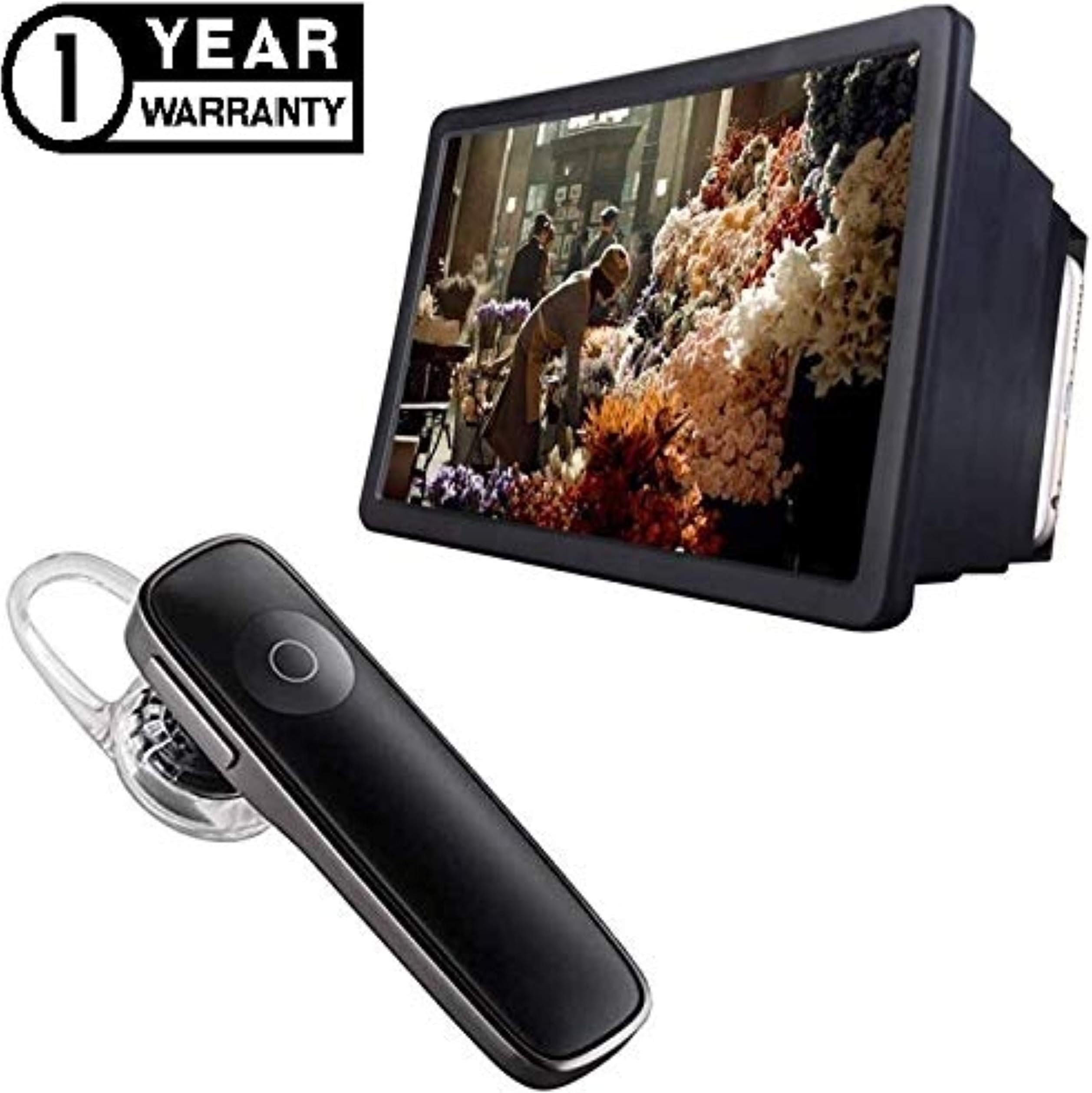 Mobiron F2 Mobile Phone 3D Screen Magnifier Or Expander 3D Video Screen Amplifier & K1 Stereo Bluetooth Standby/Music/Talking Headset with Volume Control Compatible with iOS/Smartphones