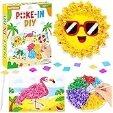 Lonfliness 8PCS Poke-in Craft and Art Kit Summer Theme No-Mess Fabric Sewing Art Puzzle Puncture Painting DIY Beach Hawaiian Toy Gift for Creative Activity Game Birthday Party