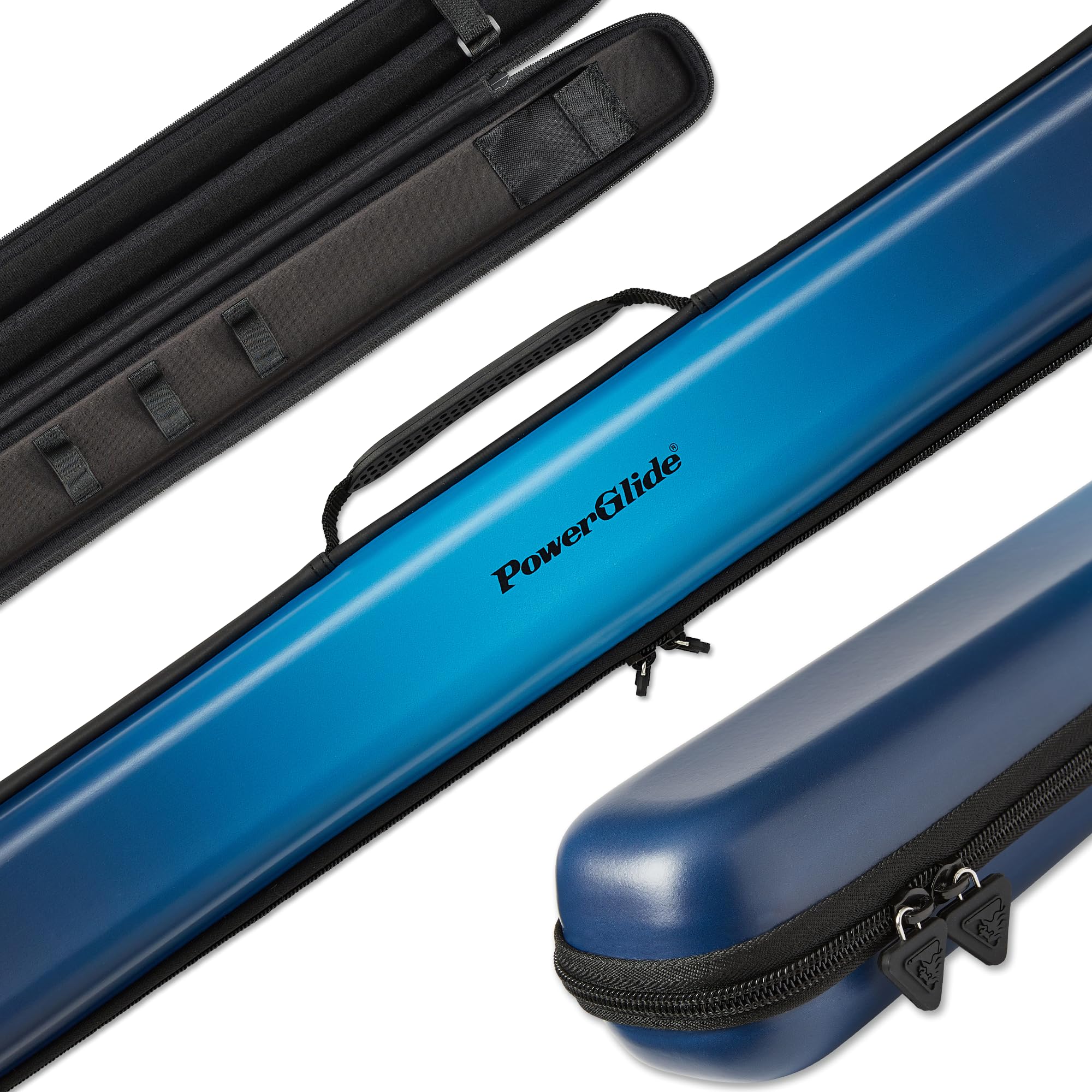 POWERGLIDE Snooker Pool or Billiard Cue Case | Svartur Blue | Modern Design Soft Touch EVA | Handle & Shoulder Strap | Protective Foam Interior | Accessory Pockets | to Fit 50/50 Joint Cue