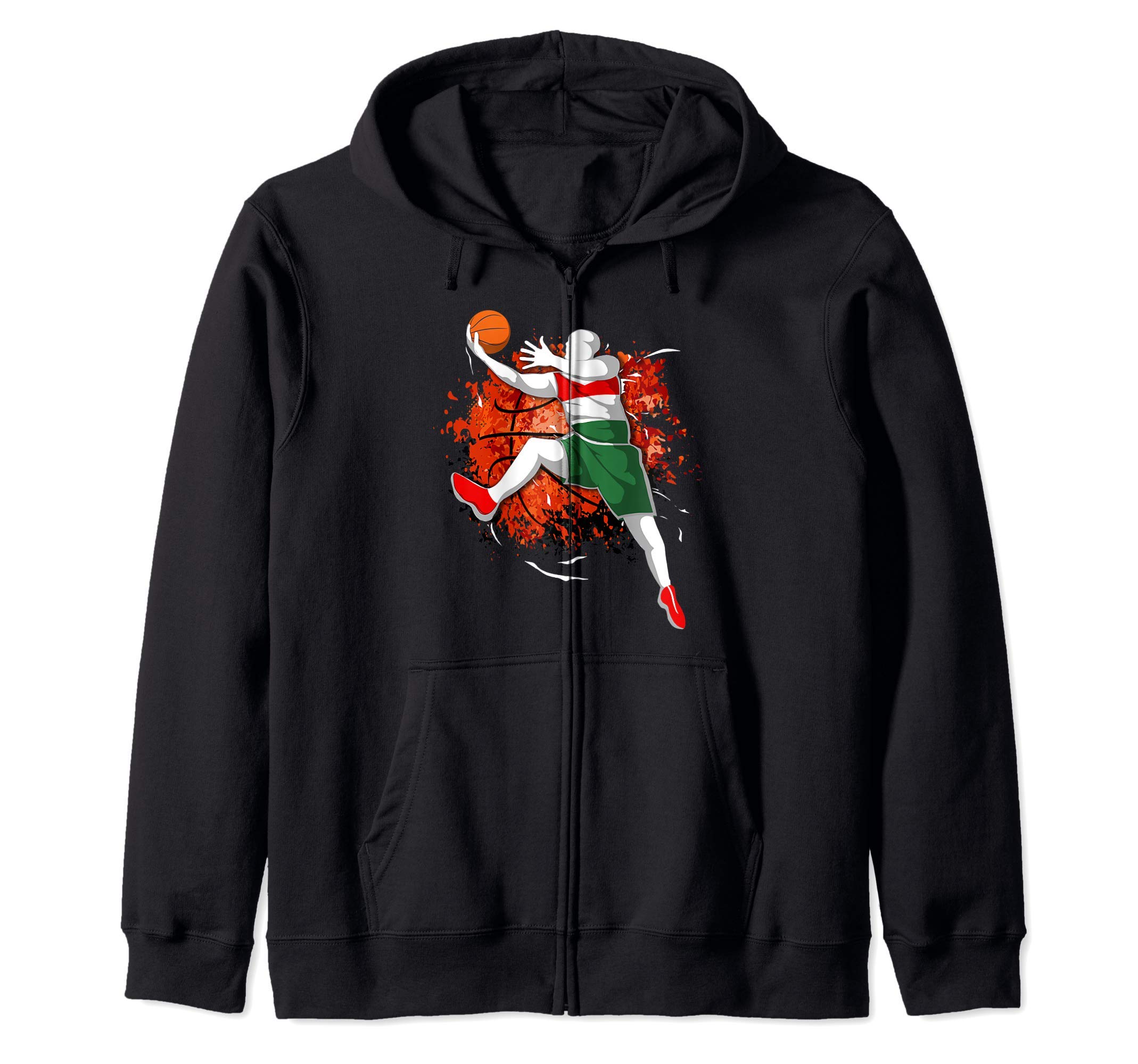 Proud Hungary Basketball Lover Hungarian National Flag Pride Zip Hoodie