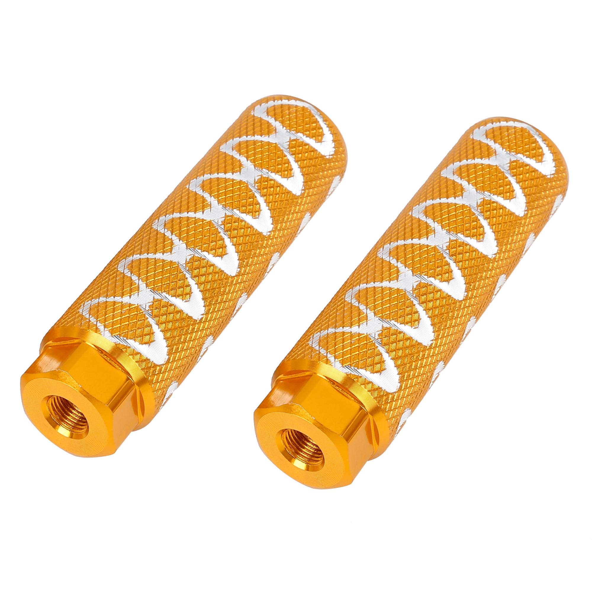 X AUTOHAUX Pair Round Wave Stripe Bike Foot Pegs Fit 3/8 Inch 100x28mm Orange