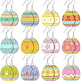 Misdary 12 Pairs Easter Earrings for Women Easter Bunny Egg Wooden Earrings Colorful Dangle Cute Spring Jewelry Gifts