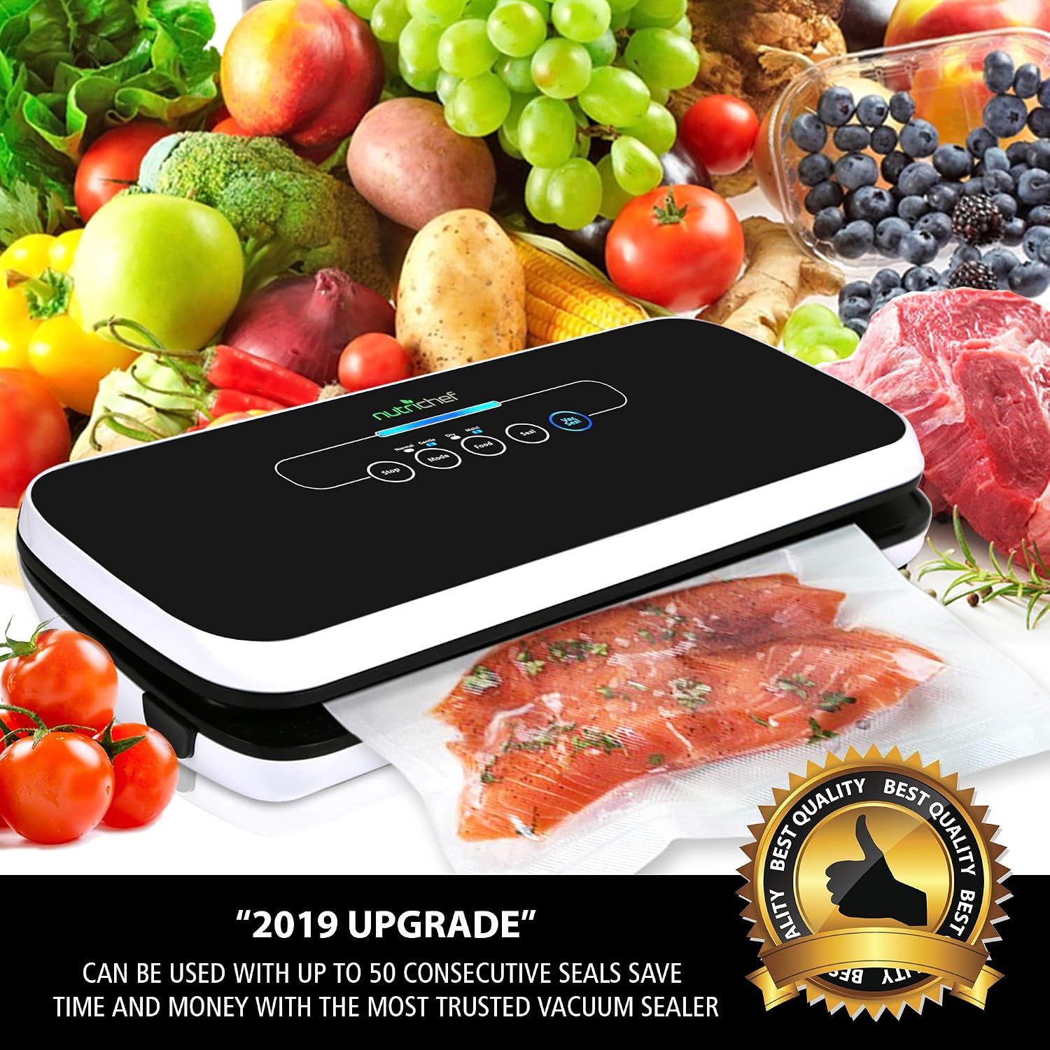 NutriChef Automatic Food Vacuum Sealer Machine – Air Sealing System for ...