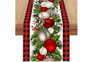 Jiudungs Linen White and Black Buffalo Check Plaid Christmas Table Runner 72 Inches Long Winter Christmas Xmas Holiday Gingerbread House ManTable Decoration
