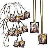 6 Pcs Brown Scapular, Bulk Scapulars Catholic Of Our Lady Of Mount Carmel, Escapularios Catolicos Religious Necklaces Gift With St Benedict Medal Crucifix Home Blessing Door Hanger, Catholic Decor