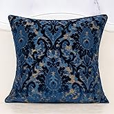 Alerfa Boho Blue Floral Throw Pillow Cover 20x20 Inch Cut Velvet Sqaure Luxury Embroidered Decorative Pillow Cover for Couch Living Room Bedroom