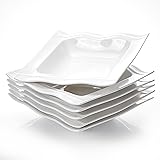 MALACASASeries Mario, 6-Piece 8.25" Ivory White Porcelain China Ceramic Cream White Deep Plates Soup Plates