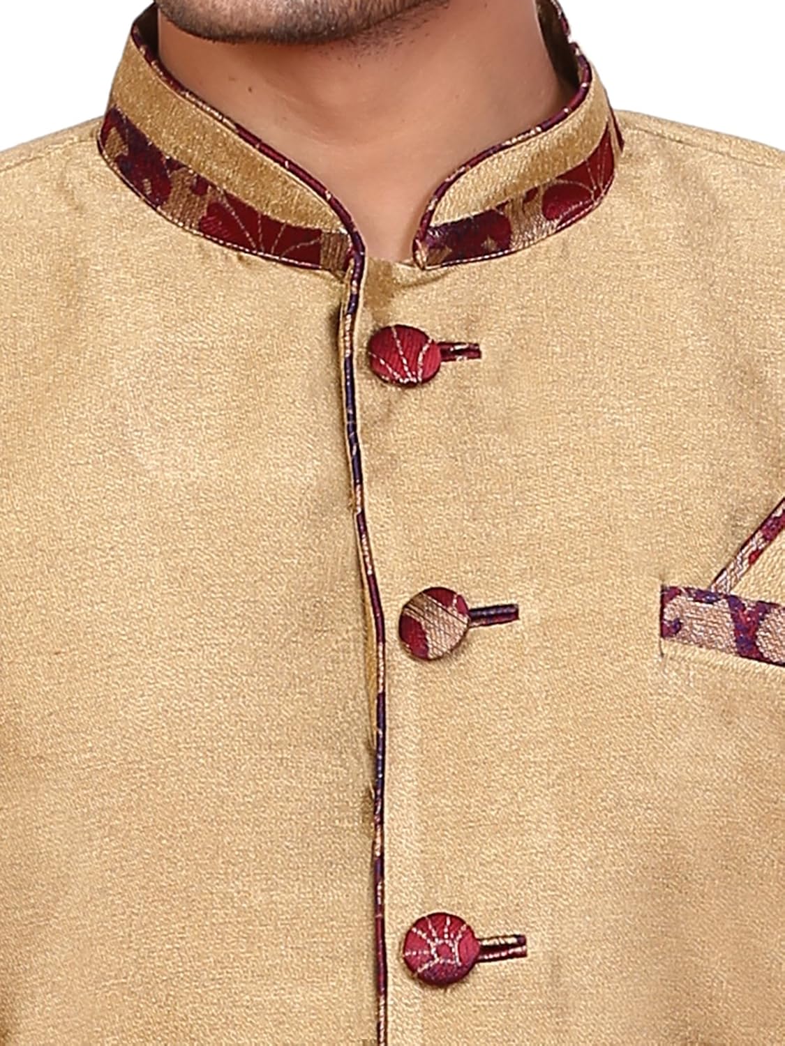 a.b.c. garmentsgolden sherwani with maroon printed sleeve for mens