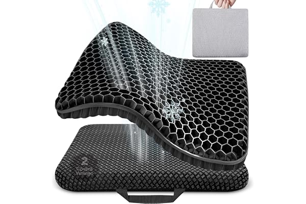 Gel Seat Cushions for Long Sitting, Double Thick seat Cushion Breathable Honeycomb Design Absorbs Pressure Points Seat Cushio