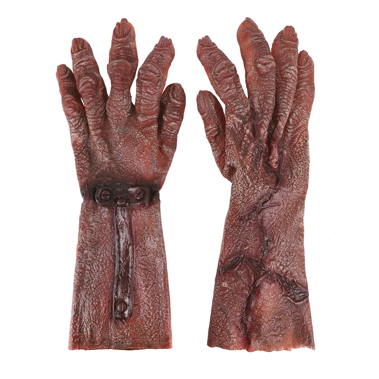 Faxianther Bloody Latex Zombie Gloves Spooky Witch Wizard Demon Devil Long Gloves Fancy Dress Party Cosplay Props Prank Stuff Halloween Costume Accessory for Men Women