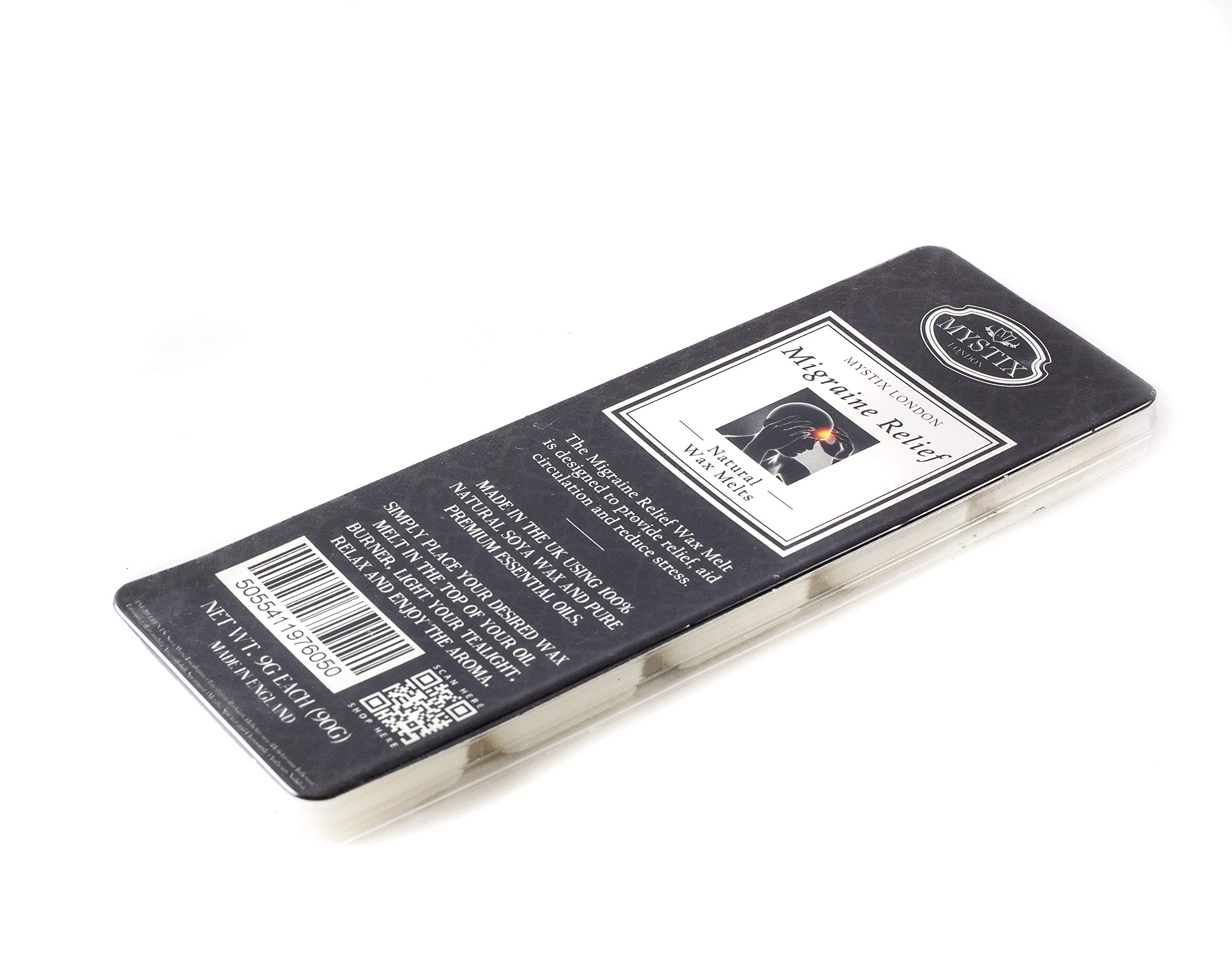 Mystix London | Migraine Relief - Wax Melts Clamshell 90g (10 Cubes) | 100% Natural SOYA Wax | Long-Lasting Fragrance for Aromatherapy & Soothing Atmosphere