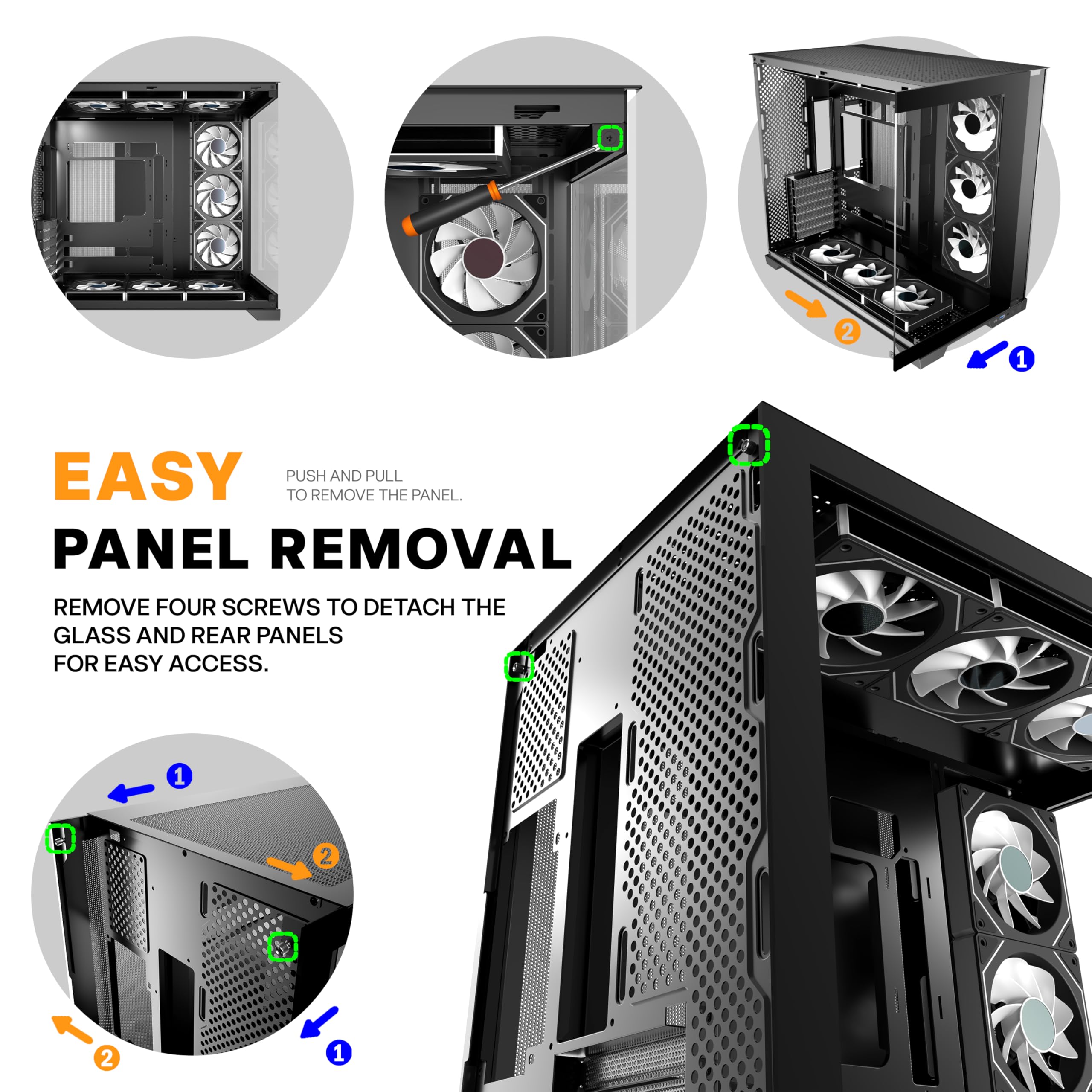 ANSAITE ATX PC-Gehäuse 9×120 mm ARGB PWM-Lüfter vorinstalliert ，Mid-Tower Gaming PC-Gehäuse, Panorama-Gehärtetes Glas Schwarz Computer-Gehäuse mit Typ-C, 360mm Radiator Unterstützung，H-D9 (Schwarz) 9