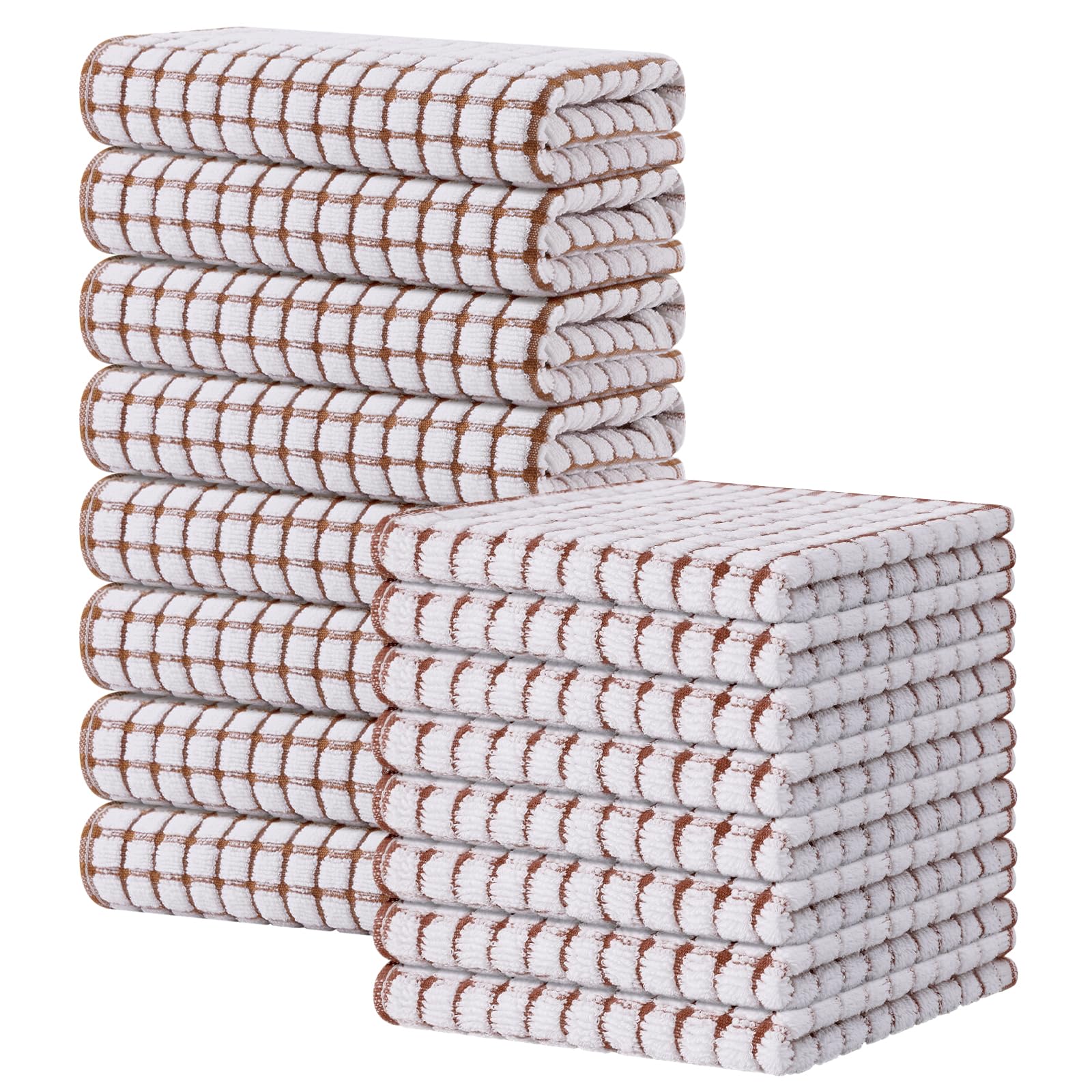 Kitinjoy Cotton 16 Pack Kitchen Towels and Dishcloths Sets, 16 x 25 Inch & 12 X 12 Inch Dish Towels Bulk, Super Soft and Absorbent Hand Towels for Kitchen Drying, Brown Image