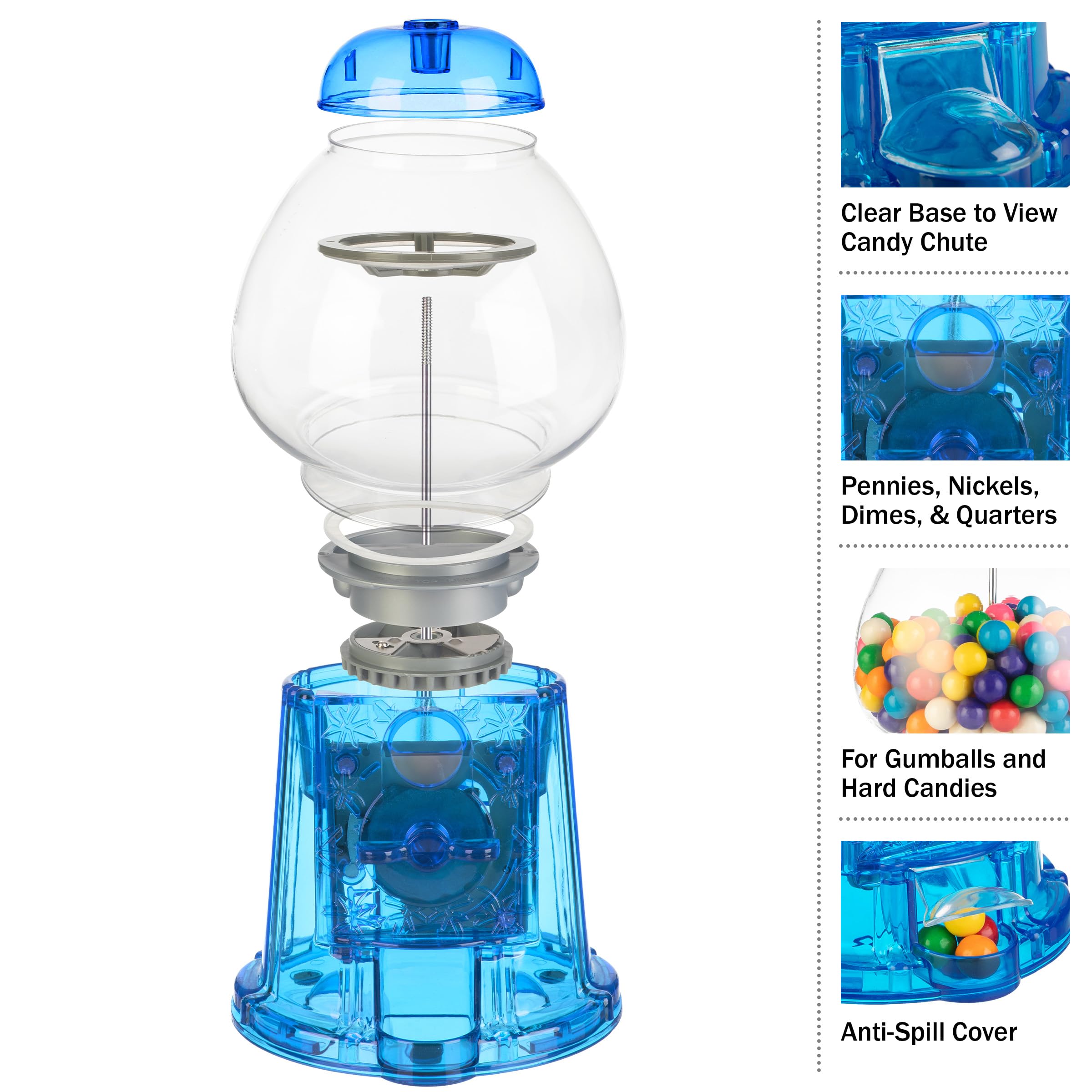 11-Inch Translucent Gumball Machine - Coin-Operated Candy Dispenser Vending Machine and Piggy Bank by Great Northern Popcorn (Blue)