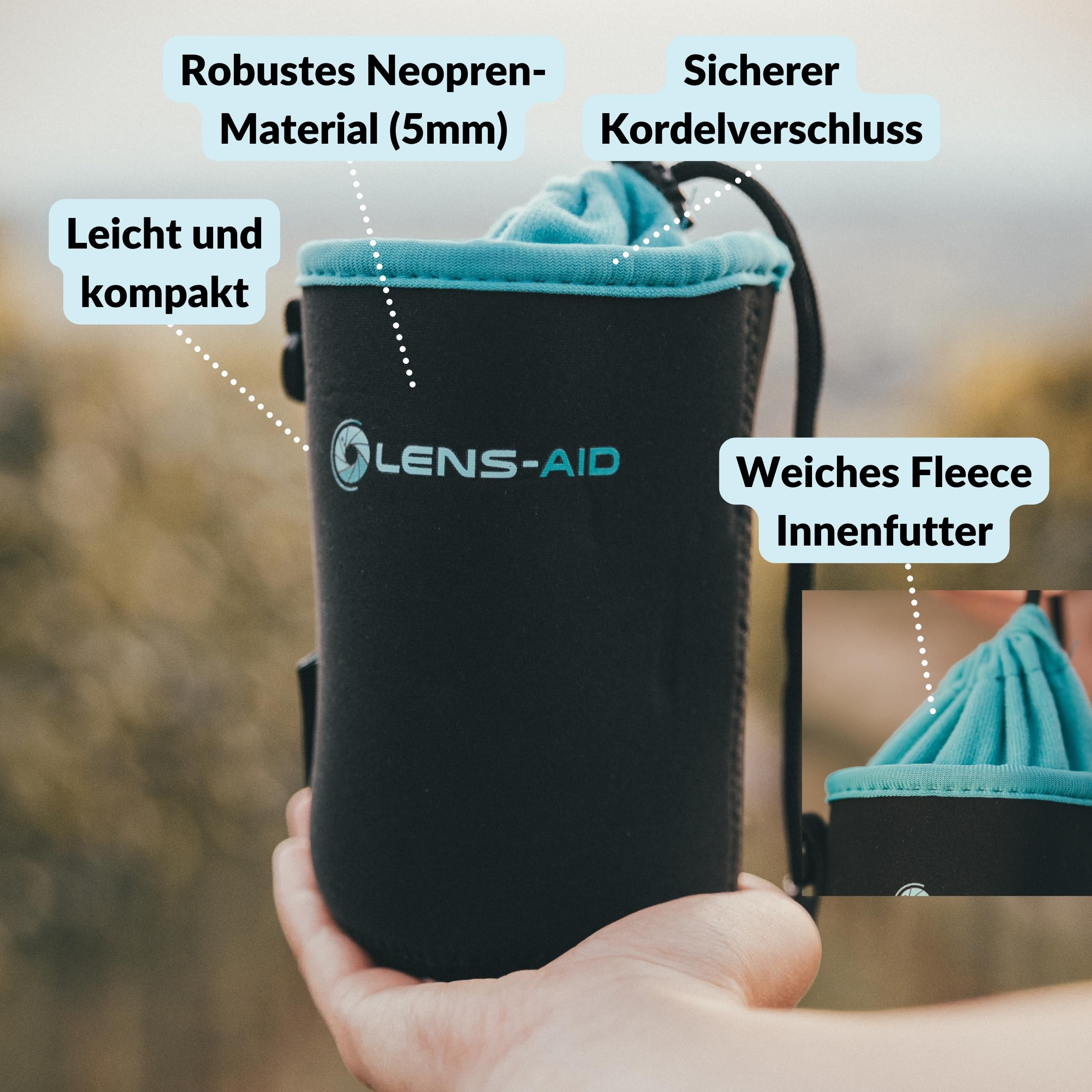 LENS-AID Neopren Objektivbeutel mit Fleece-Fütterung als Set oder einzeln Objektivtasche BZW. Köcher als Schutz für Objektiv, Blitz, Monitor, Kamera-Zubehör - XXS 4