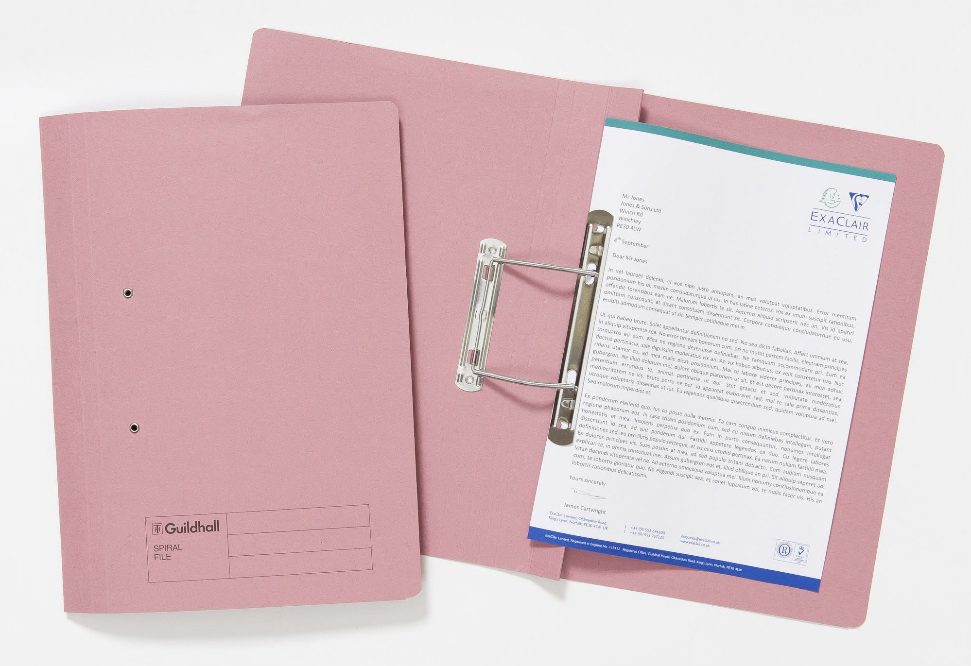 Exacompta - Ref 346-PNKZ - Guildhall - Document Spiral Files, 285gsm Medium Weight Spring Manilla, 355x250mm, Metal Spring Mechanism, Blue Angel Certified - Pink, Pack of 25