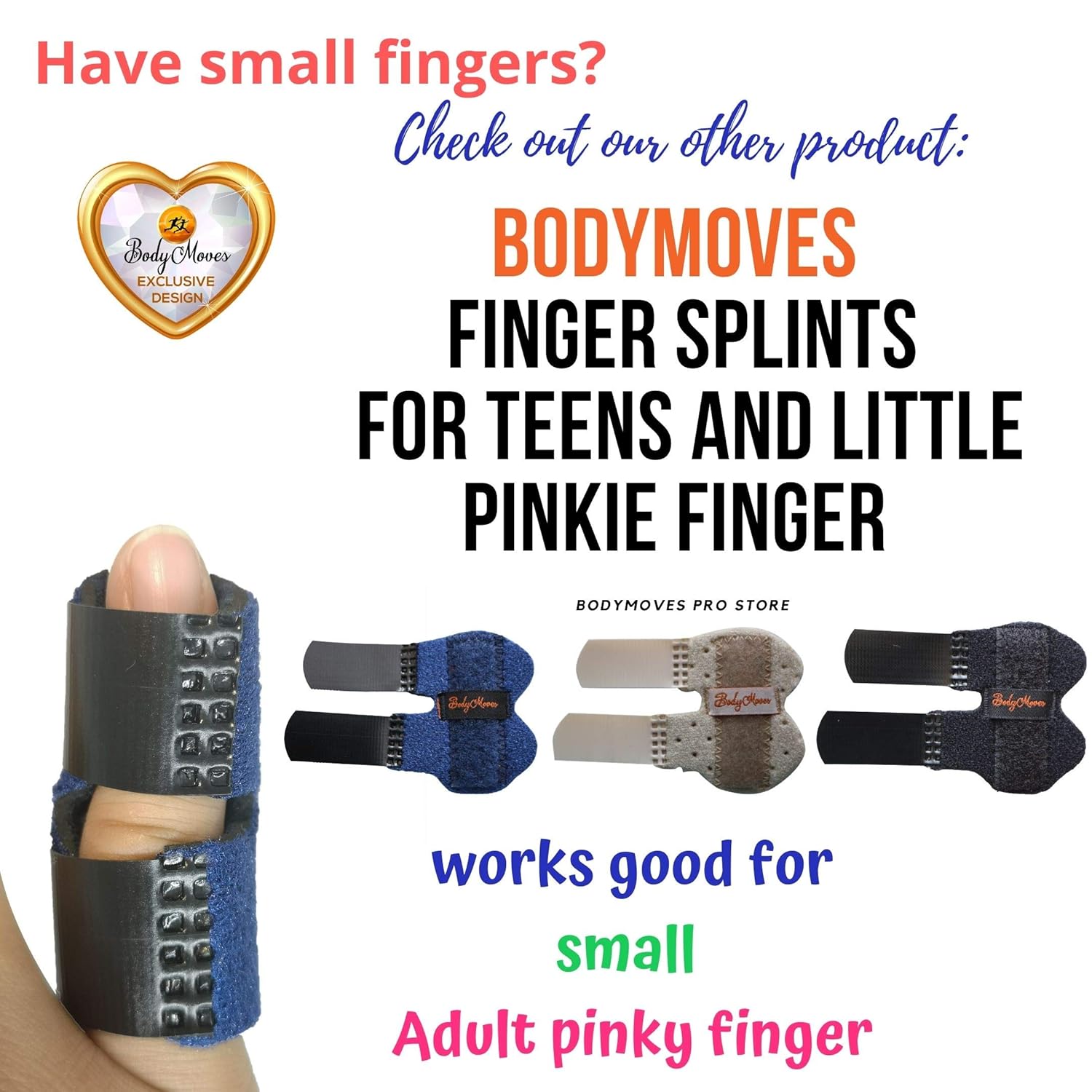 BodyMoves 2 Finger Splints plus 2 sleeves for Trigger Mallet Broken Finger brace joint support for men and women- ideal for seniors (4 pc set, Midnight Black): Health & Personal Care