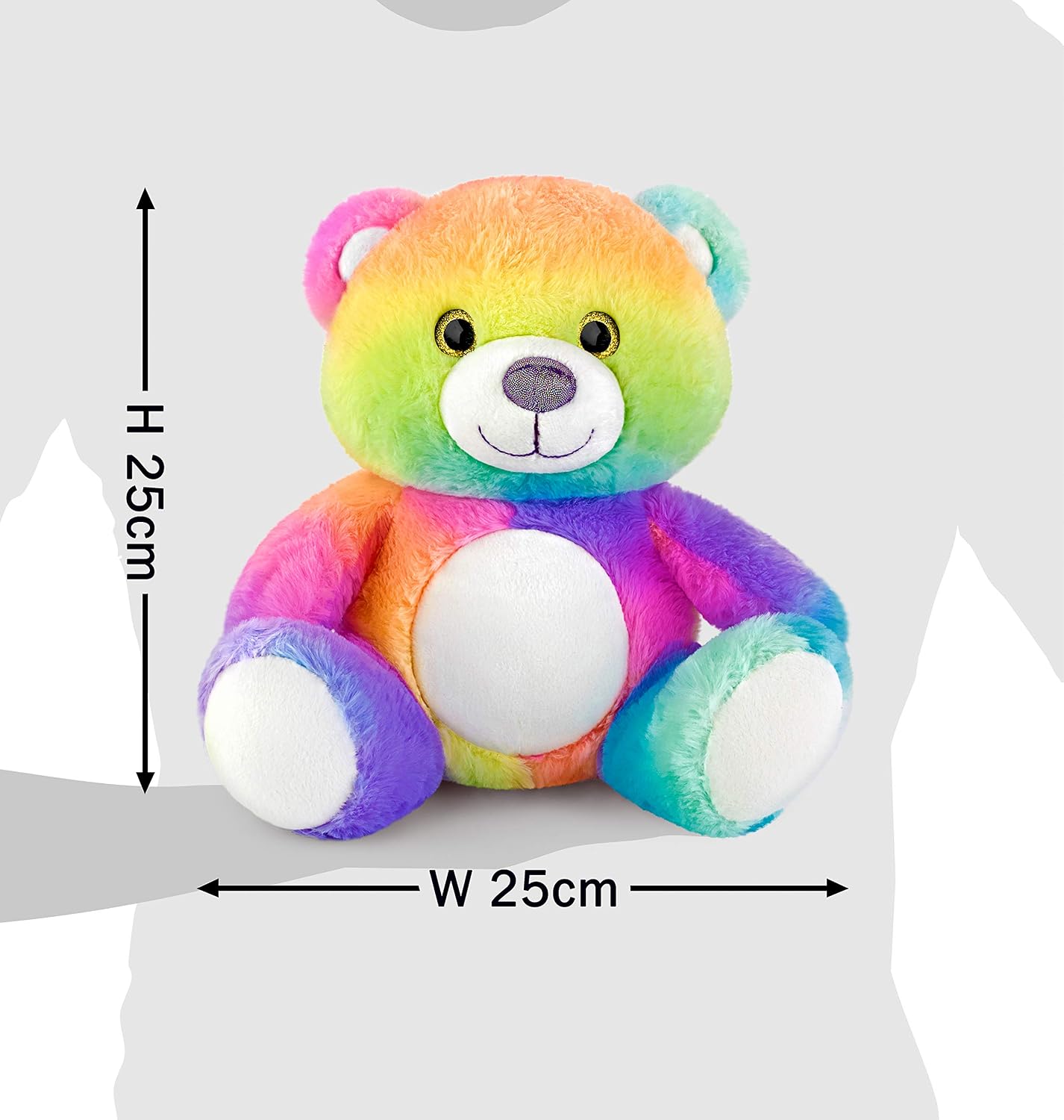Mousehouse Gifts - Rainbow-Coloured Bear Soft Toy, Plush Cuddly Teddy for Children, Multicolor - Image 3