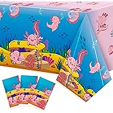 BkeeCten Axolotl Plastic Table Cover - 3Packs(54x108 Inch) Pink Axolotl Disposable Rectangle Plastic Tablecloth Birthday Theme Party Decoration Decor Supplies Table Cloth Giant Coloring Baby Shower