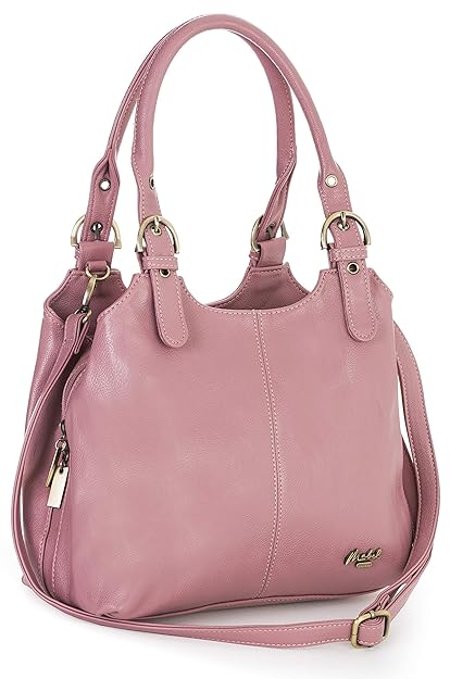 BHSL Womens Multiple Pockets Medium Size Plain Shoulder Bag with a Long Strap - with a Branded Protective Storage Bag and Charm (Baby Pink 105) by Big Handbag Shop