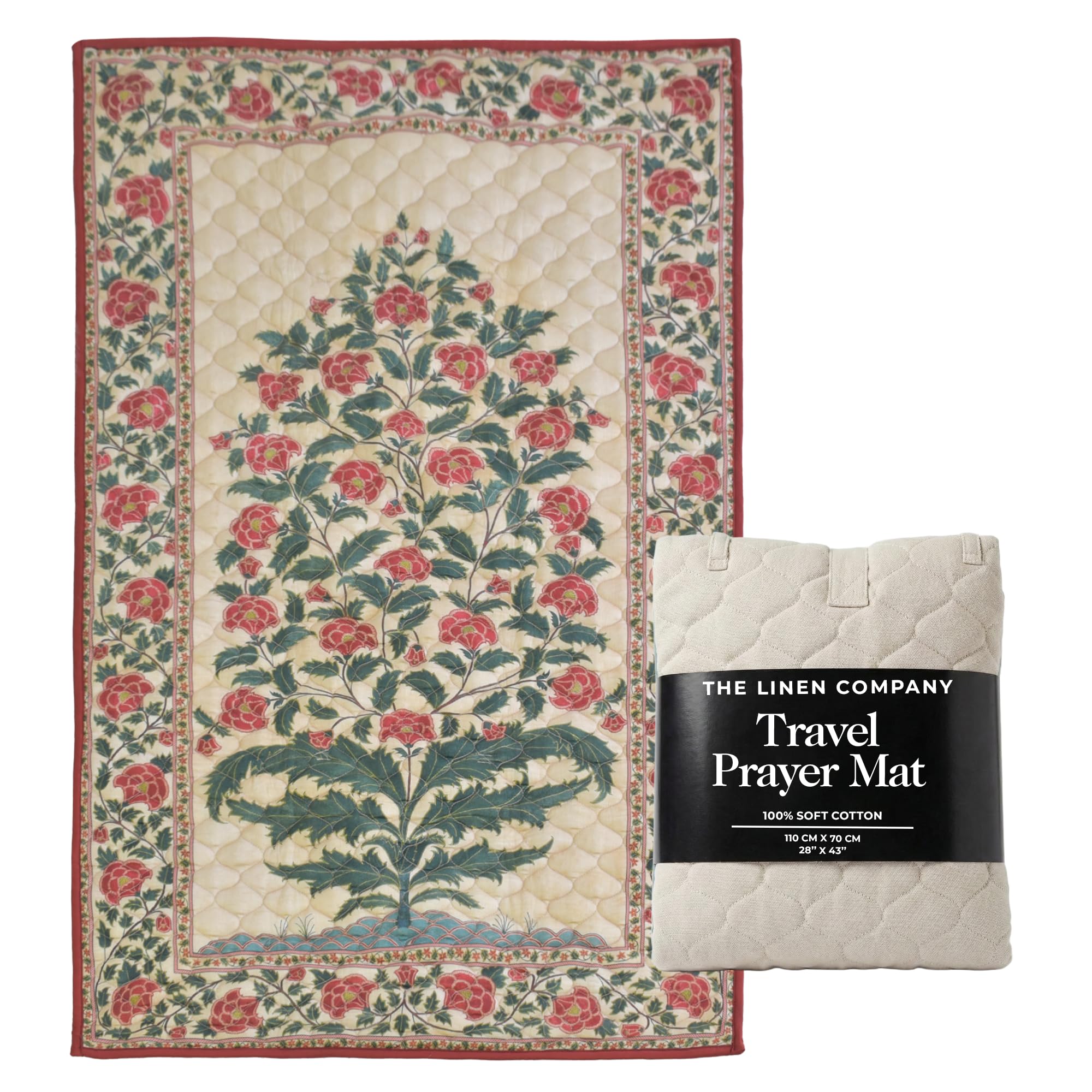 Foldable Travel Prayer Mat – 100% Soft Cotton, Double-Padded Muslim Prayer Mat for Home, Office & Mosque – Machine Washable – Ideal Islamic Gift for Hajj, Umrah, Ramadan & Eid – Crimson Paradise