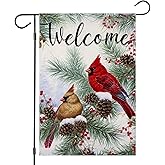 EKOREST Welcome Winter Garden Flags for Outside Decoration, Cardinal Pine Twigs Berry Small Yard Flag, Seasonal Farmhouse Christams Xmas Holiday Outdoor Decor 12x18 Inch Vertical Double Sided