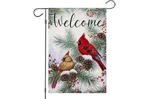 EKOREST Welcome Christams Garden Flags for Outside Decoration, Cardinal Pine Twigs Berry Small Yard Flag, Seasonal Farmhouse Winter Xmas Holiday Outdoor Decor 12x18 Inch Vertical Double Sided
