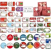 144 Pcs Christmas Self-Adhesive Gift Tag Stickers - Holiday Labels for Santa, Snowman, Tree, Reindeer - Present Name Labels for DIY Xmas Gifts