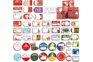 GZCQLKOR 144 Pcs Christmas Self-Adhesive Gift Tag Stickers - Holiday Labels for Santa, Snowman, Tree, Reindeer - Present Name Labels for DIY Xmas Gifts