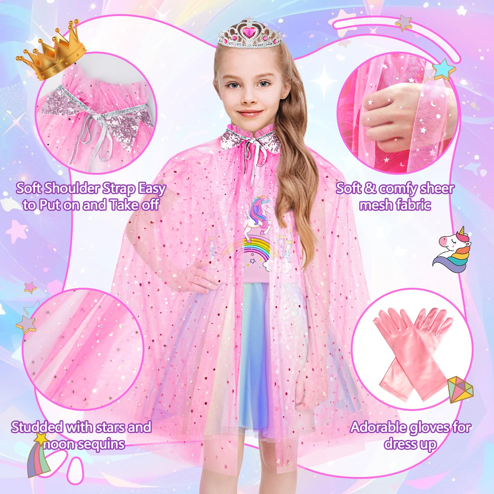 Tlooe Tlooe Princess Dress Up for Girls - Dress up Clothes for Toddler Girl,Role Play Costume Princess Toys Christmas Birthday Gifts Set for Age 3-8 Year Old
