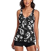Omichic Modest Tankini Swimsuits for Women Two Piece Bathing Suits Floral Print Tank Top with Boyshorts