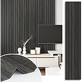STICKEEP Wood Slat Wall Paneling Self Adhesive Wood Panels for Wall Decor | Soundproof Peel and Stick Wooden Grain Panel Wallpaper for Living Room Bedroom Dinner Office 11.8" x 118" Grey/Black