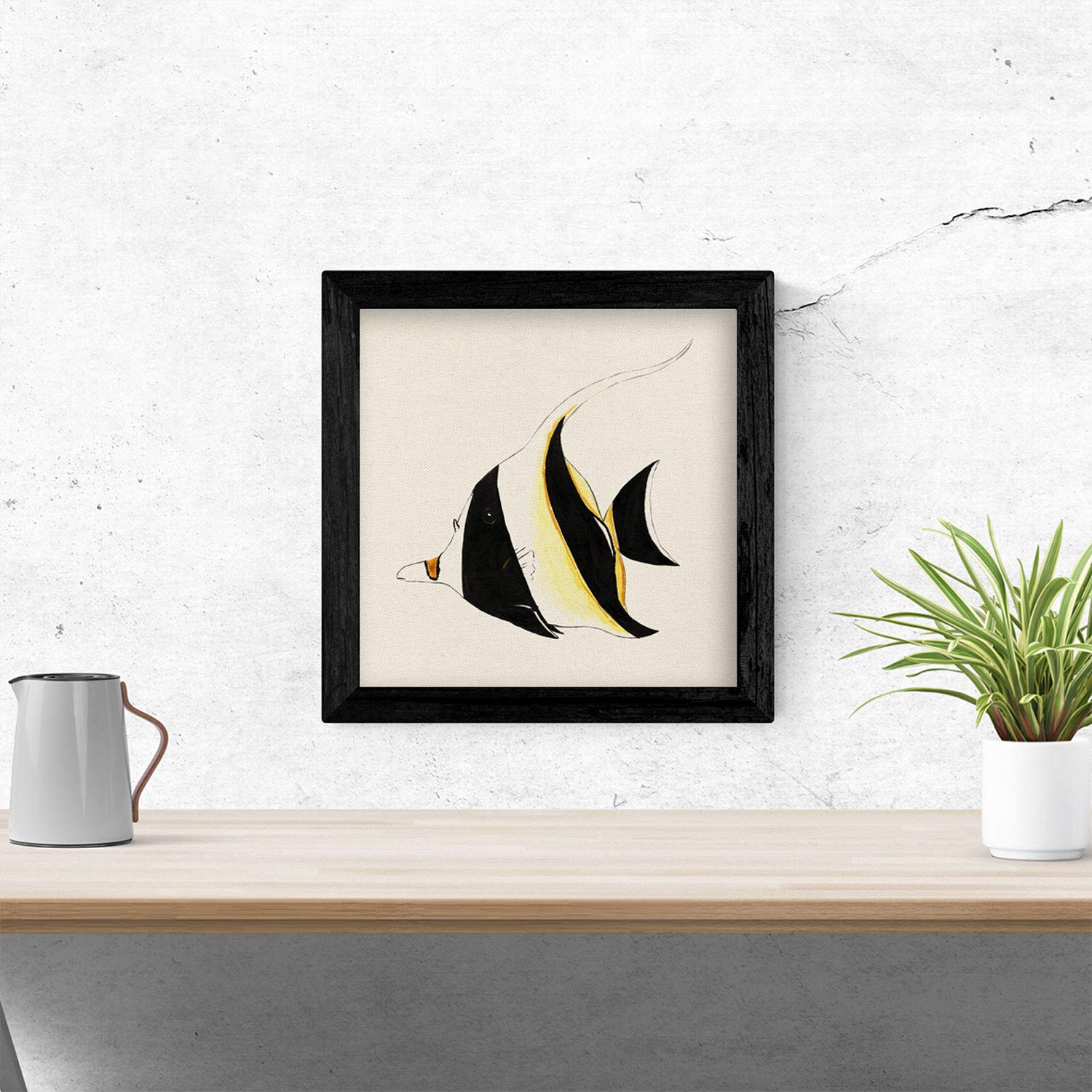 Nacnic Square Poster with Fish Drawings - Striped Fish Print - Illustrated with Fish and Sea Animals - Square Image with Ocean Drawings - Size 20x20